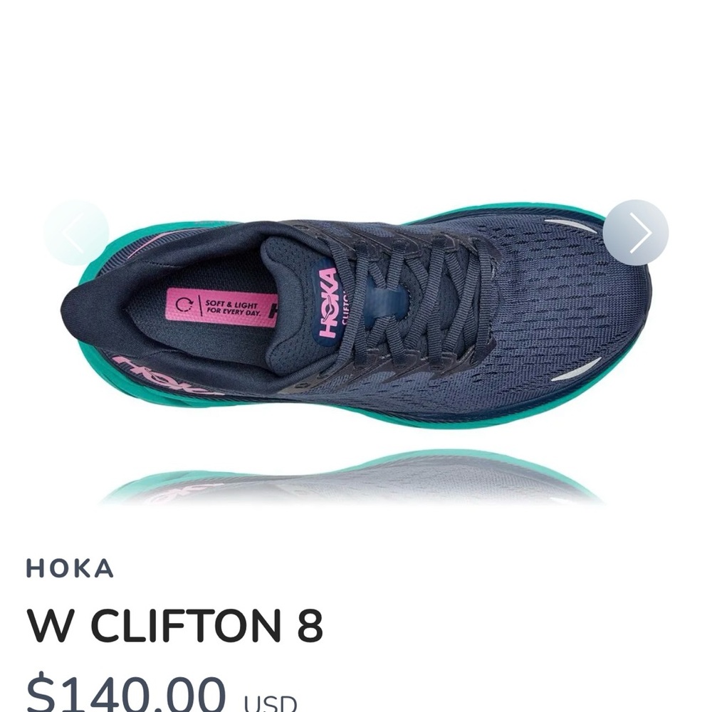 Hoka Clifton 8 Navy and Teal Sneakers - Picture 4 of 10